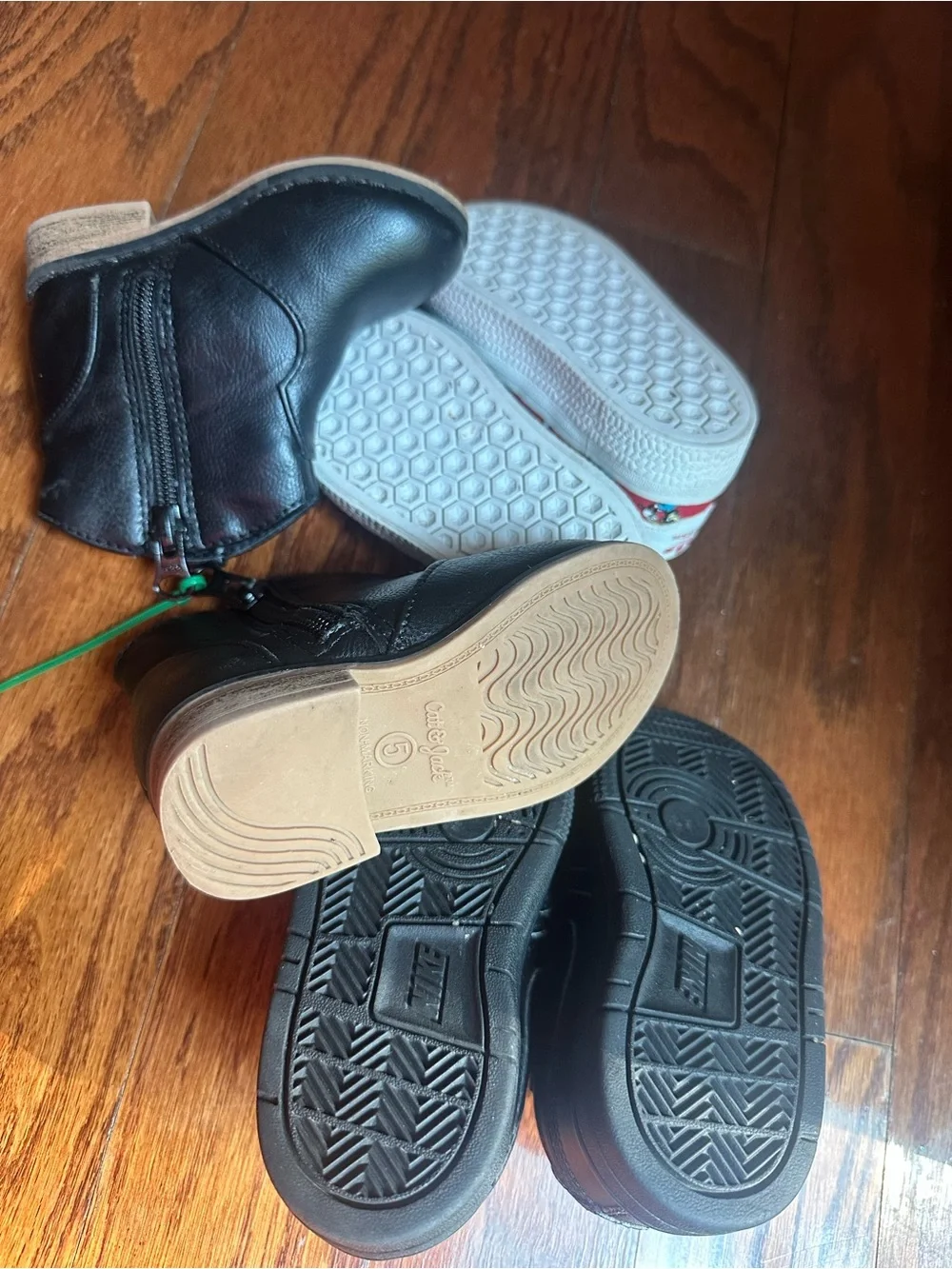 Cat & Jack Kids Black Boot, Nike black & adidas red Sneakers All is Size 5
